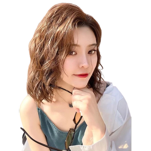 小野家假发女短发纹理烫蓬松自然圆脸羊毛卷短卷发真人发丝全头套