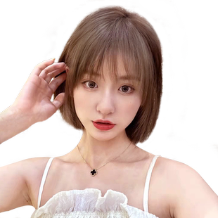 小野家真发假发女短发辫zi发减龄一刀切网红圆脸真人发丝全头套式