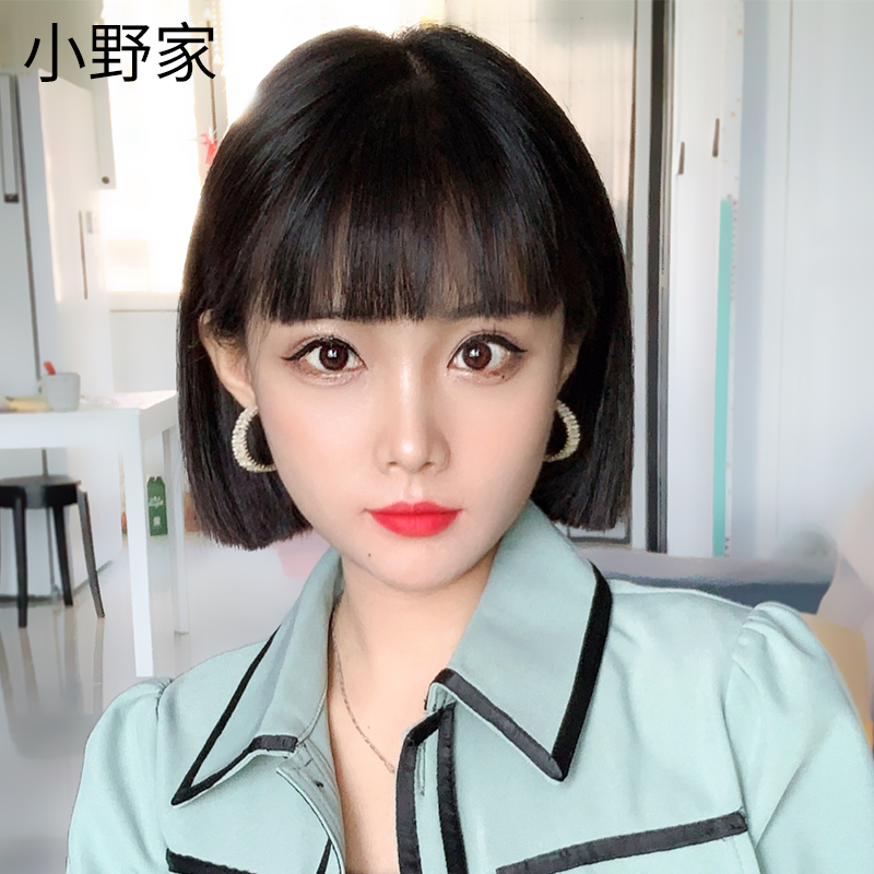 漫画刘海假发女短发真发轻薄蕾丝自然全头套短发造型