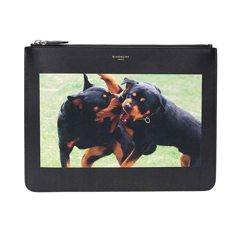 GIVENCHY/纪梵希 男士黑色狗狗印花牛皮手拿包 BK06072735-960