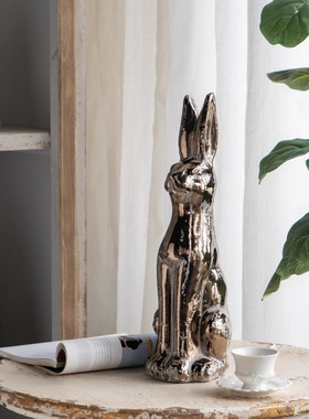 美式田园陶土脏脏兔子美式做旧装饰摆件花园户外装饰摆件