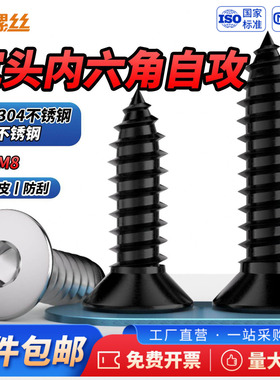 JS黑色304不锈钢沉头内六角自攻螺丝钉平头自攻丝木螺钉M2M3M4-M8