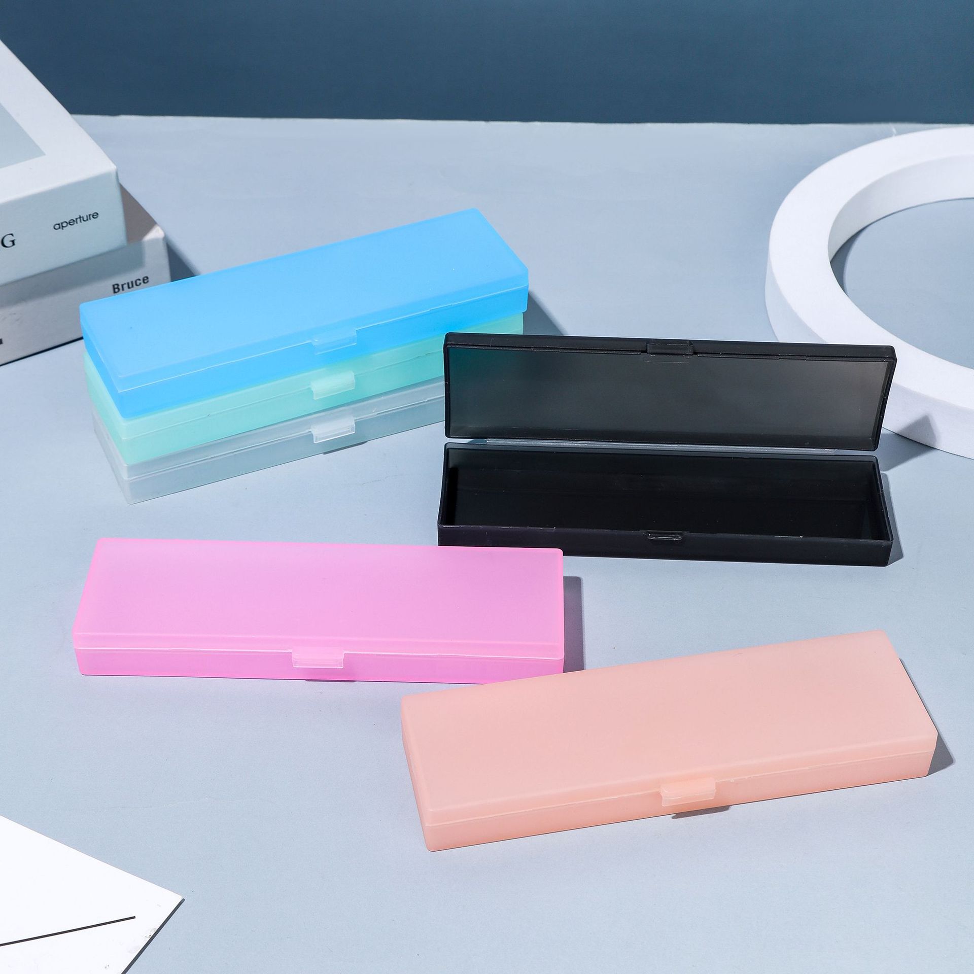 磨砂笔盒半透明文具盒PP铅笔盒书院书法印logo学生化妆刷塑料盒