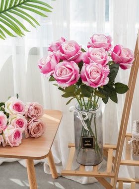 仿真花 婚庆用品绒布玫瑰花仿真植物婚假花家居装饰工艺品MW03332