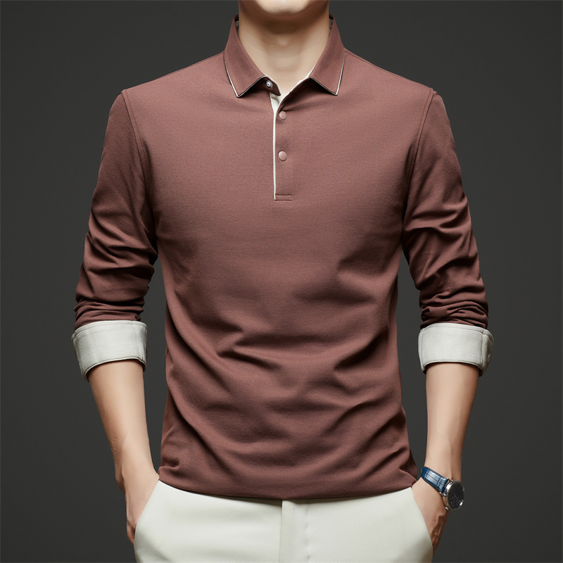 高端保罗男士长袖t恤2025秋季新款衬衫袖口体恤珠地棉翻领POLO衫