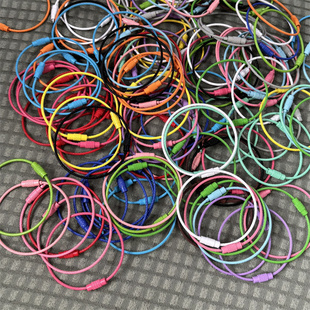 DIY金属彩色钢丝绳钥匙扣烤漆圈环钢丝绳圈包胶不锈钢钢丝绳扣钥匙圈手机壳挂件配件马卡龙色