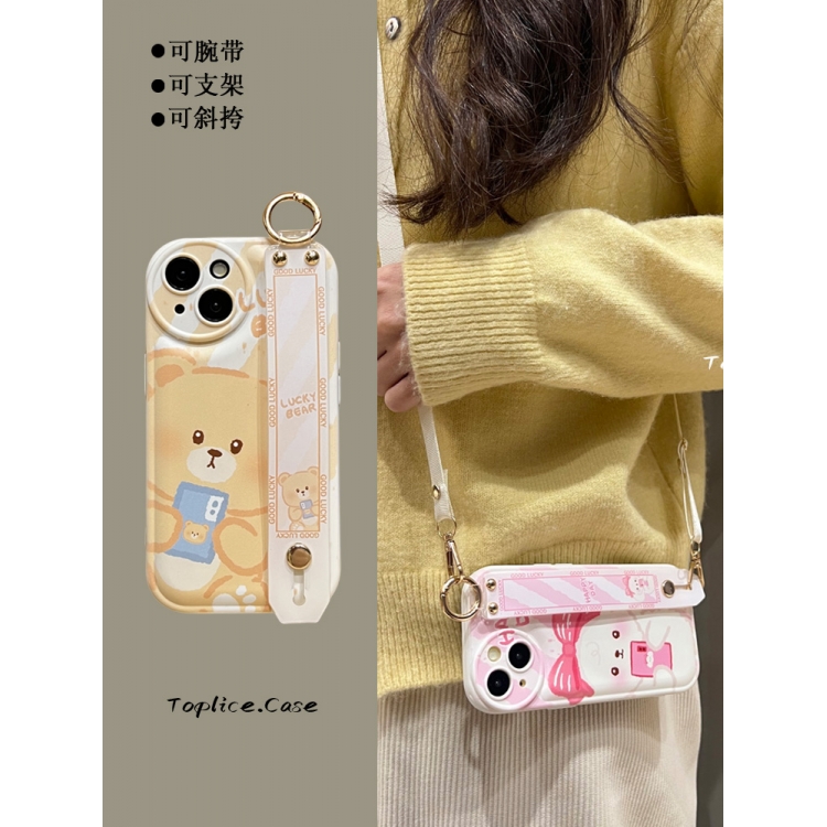 日韩可爱熊兔腕带支架iQooneo8手机壳Z7新女款neo6se背带neo3斜挎绳iQooZ5/Z3创意U3X硅胶iQoo9/10/11pro软Z1