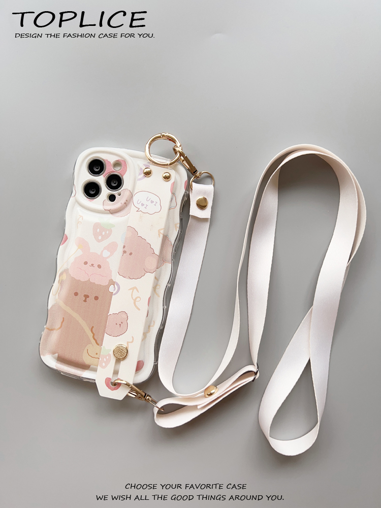 韩风可爱小熊腕带支架适用iphone11手机壳12新款13斜挎14Pro挂绳Xs max女款XR创意7硅胶8plus全包6s防摔软壳