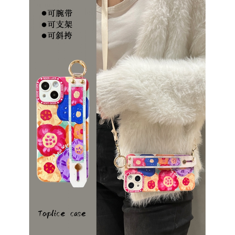 适用一加Ace2pro手机壳oneplusACE3油画花朵腕带ACE2V小众新女款1+11支架1+9R/8T斜挎挂绳7pro全包12硅胶软壳