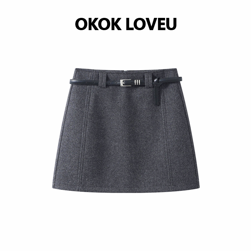 冬季毛呢高腰A字包臀防走光短裙