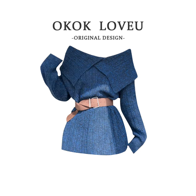 2025新款慵懒风一字肩毛衣女百搭