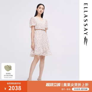 清新甜美碎花提花连衣裙女EWE342Y08000 歌力思奥莱春夏新款