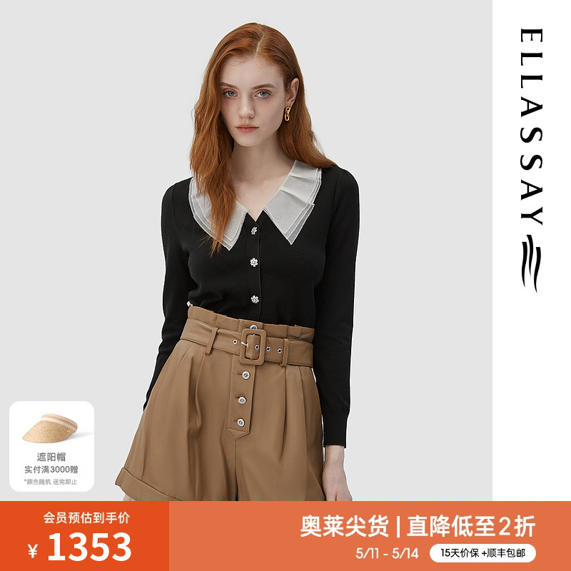 ELLASSAY歌力思秋冬新款绵羊毛彼得潘短款羊毛衫女EWE326M28900