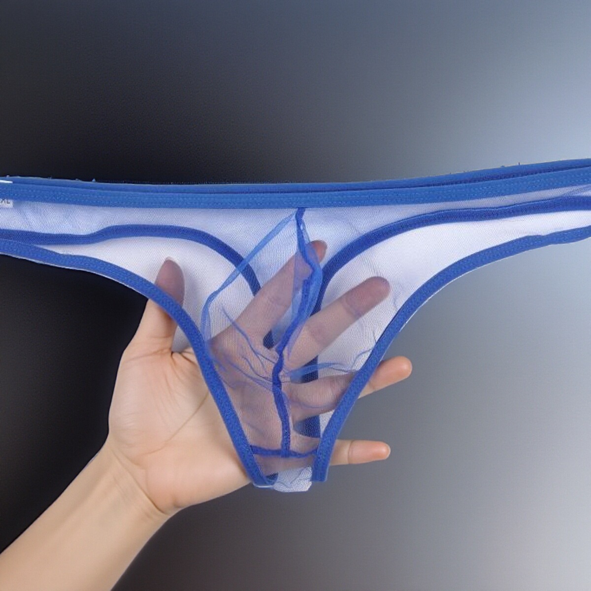 纯色透明透视囊袋网孔性感内裤