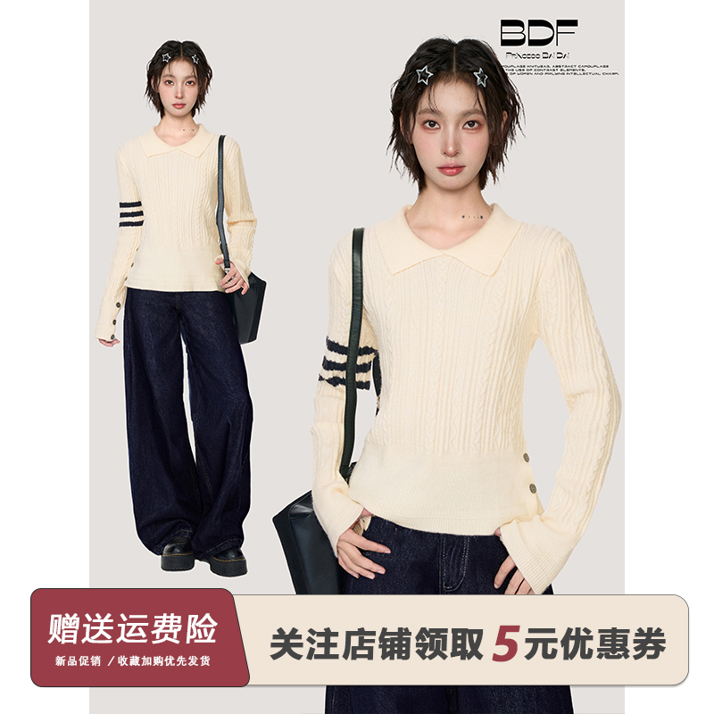 polo翻领长袖毛衣针织衫女秋季秋冬修身短款收腰内搭打底正肩上衣