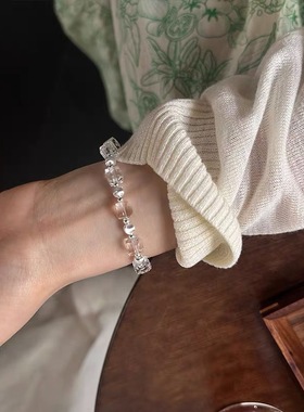 925银天然白水晶串珠手链