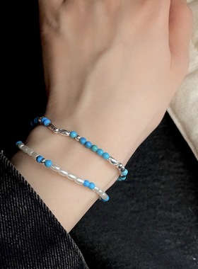 天然松石贝珠银珠手链