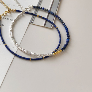 槿羽S925纯银青金石碎银子手链女极细叠戴小众百搭高级感配饰品