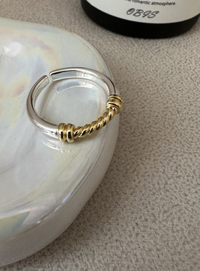 S925纯银复古撞色麻花戒指