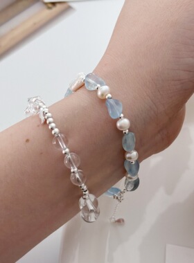 S925银海蓝宝珍珠手链