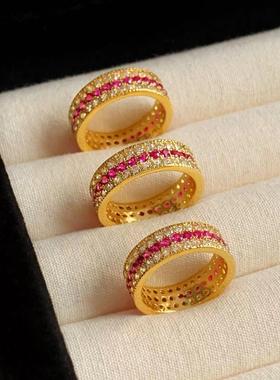 老铺同款沙金点钻红宝石戒指