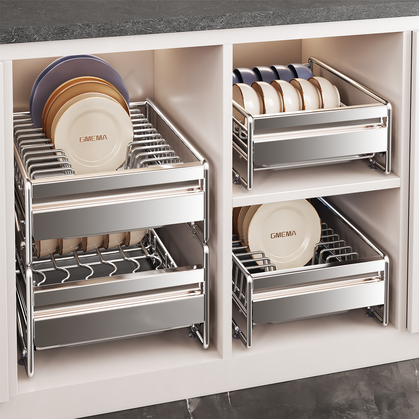 【不锈钢】抽屉式拉篮置物架