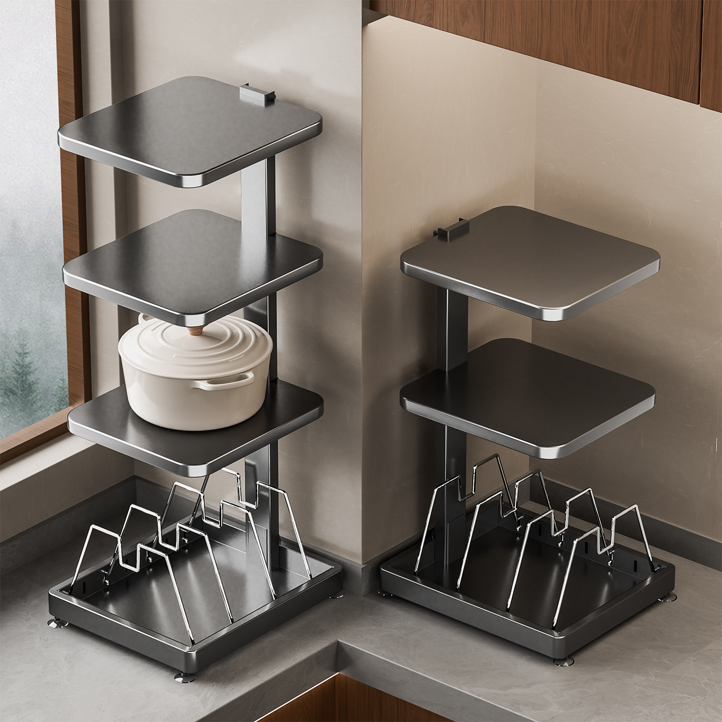 厨房置物架落地锅具收纳架厨房家用分层锅架下水槽下收纳架放锅