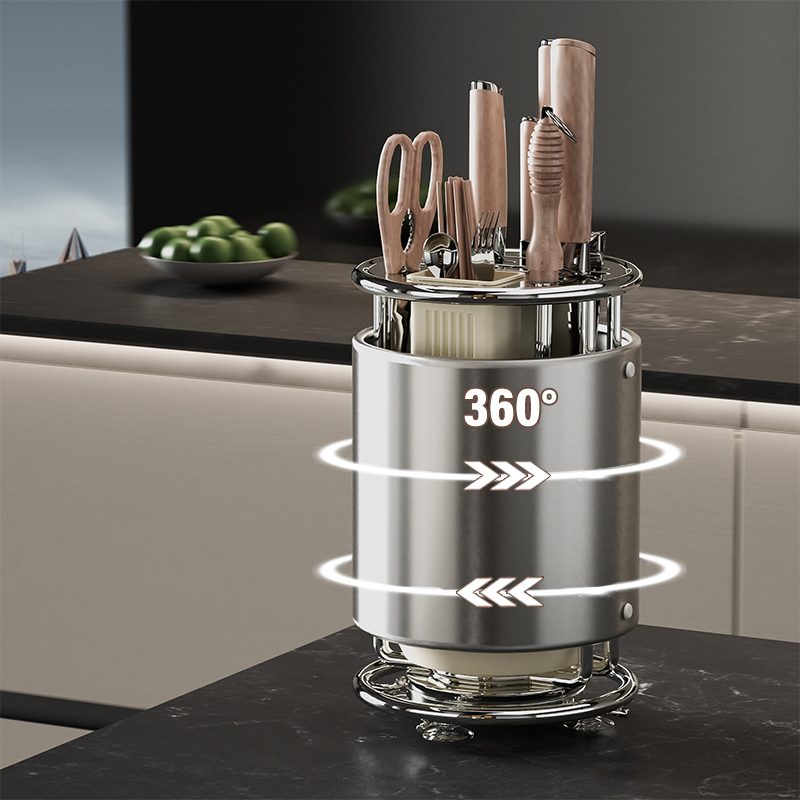 厨房2025新款刀架置物不锈钢旋转架台面款筷筒一体筷子笼多功能