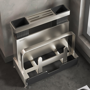 厨房304不锈钢刀架置物架菜刀砧板菜板放置架一体台面刀具收纳层