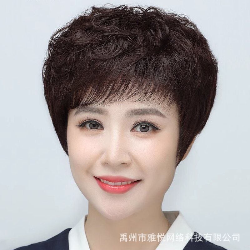 中老年人大卷假发真头发短卷发妈