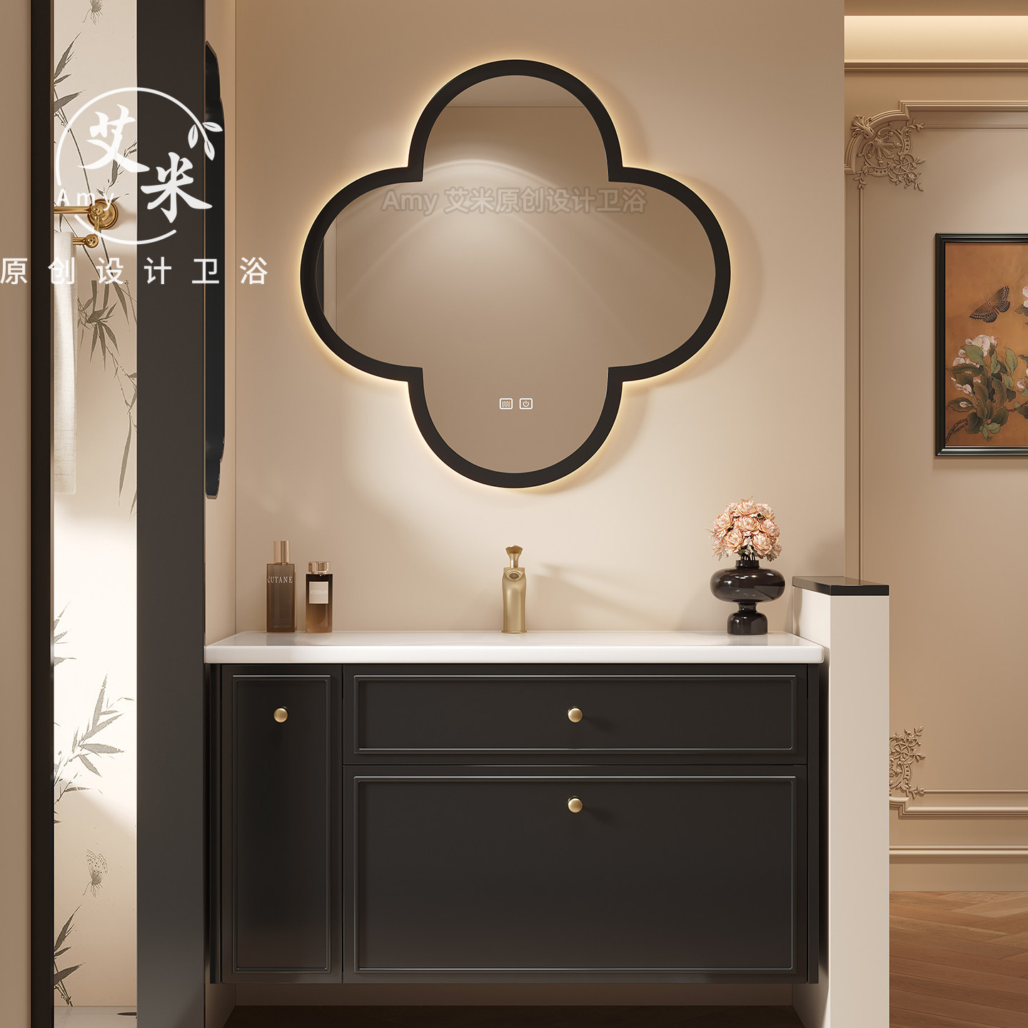 法式复古实木浴室柜组合卫生间一体陶瓷盆洗漱台洗手池洗脸盆定制