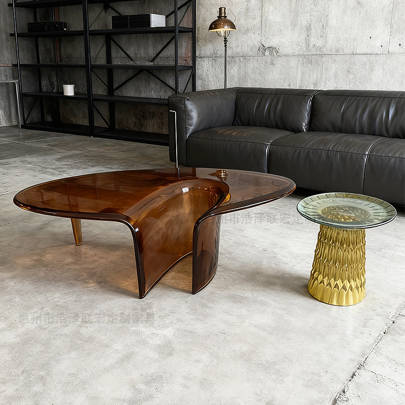 现代简约透明树脂异形瀑布茶几轻奢客厅小户型售楼大堂设计师茶几