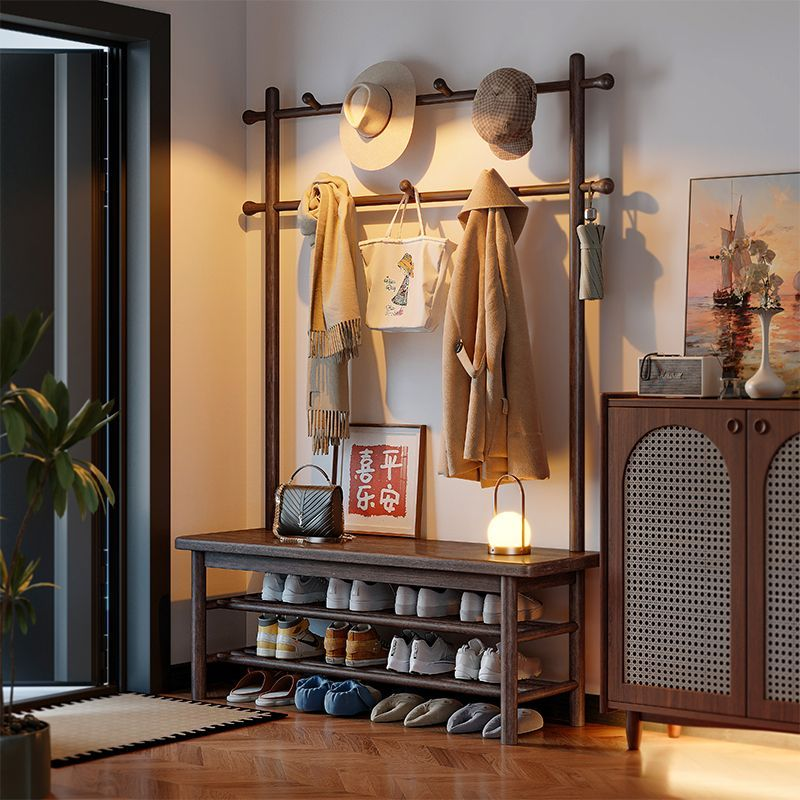 MOER实木换鞋凳一体挂衣架入户门口鞋架玄关可坐鞋柜衣帽架穿鞋凳