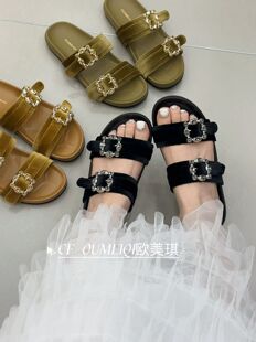 2026新款女鞋名媛丝绒水钻外穿凉拖外穿时尚百搭休闲拖鞋女