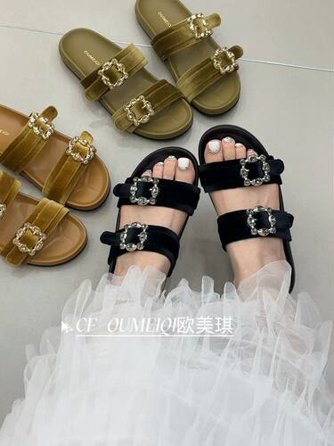 2026新款女鞋名媛丝绒水钻外穿凉拖外穿时尚百搭休闲拖鞋女