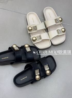 2026新款露趾半拖鞋女外穿牛皮气质小众设计潮流女鞋韩版凉拖