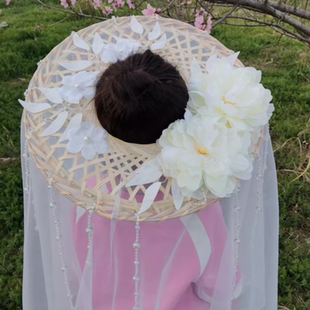 东月棠 梨花流苏 斗笠帽遮脸面纱遮阳幕离摄影道具女侠古风斗笠帽