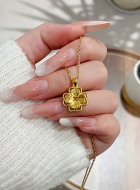 轻奢四叶草项链女小众气质金色镂空花朵吊坠时尚蕾丝花边锁骨链潮