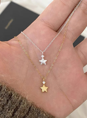 简约拉丝锆石星星项链女时尚气质韩式五角星吊坠ins轻奢锁骨链潮