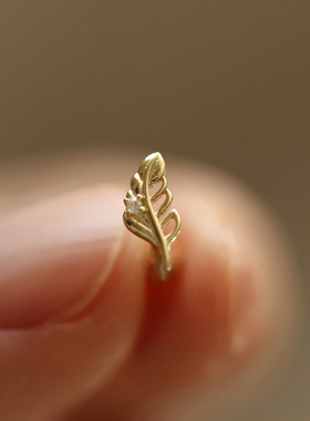 森系树叶耳钉女简约小清新气质叶子耳环日韩小众设计感锆石耳饰