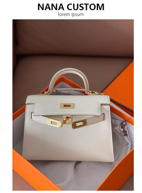 高级感真皮大象灰二代mini凯莉包手提包女2025新款迷你单肩斜挎包