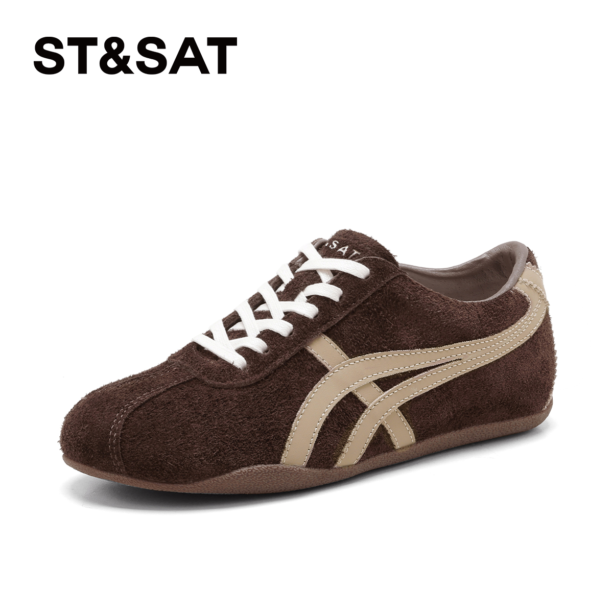 星期六时尚潮流休闲鞋女2025新款加绒百搭运动鞋拼色平底德训鞋女