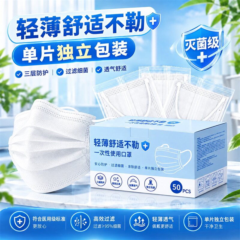 医用外科口罩一次性防护三层灭菌图片
