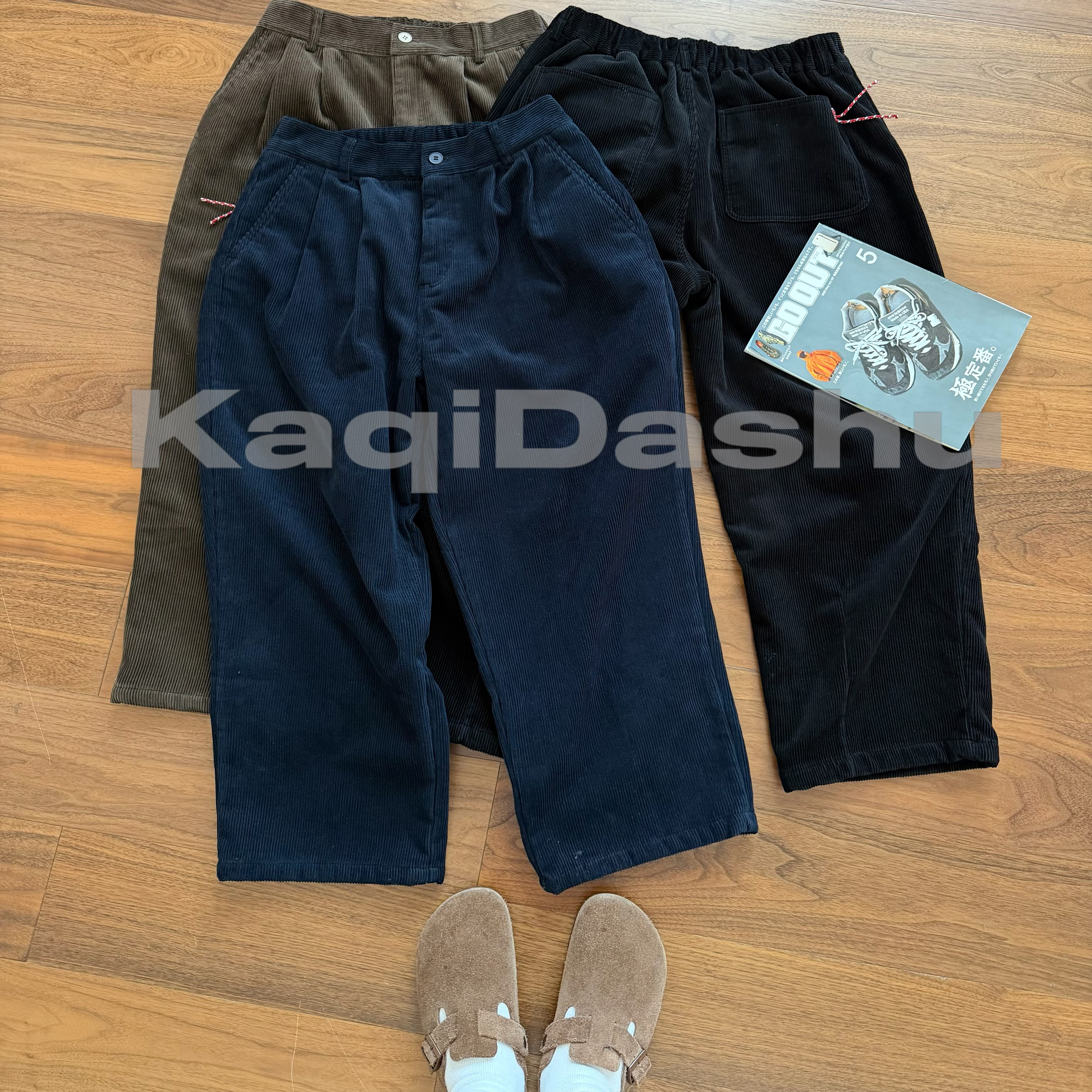 【小红绳/灯芯绒/加绒】冬季 粗坑百搭保暖工装休闲长裤-0075