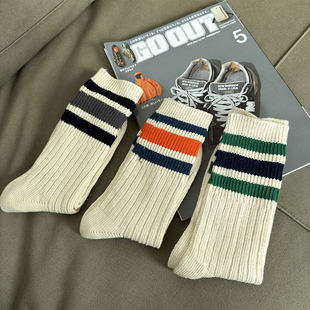 【外贸-条纹袜子】百搭休闲运动粗针男女同款中筒袜