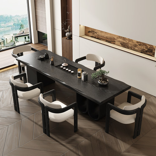 现代轻奢高级感实木大板茶桌椅