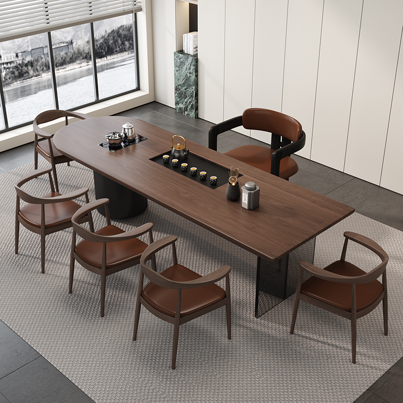 实木茶桌椅组合功夫大板现代简约家用泡茶台新中式办公室侘寂风