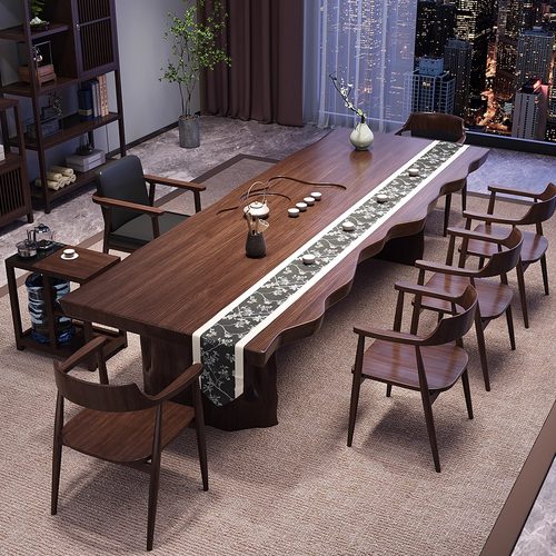 实木大板茶台办公室泡茶桌椅组合