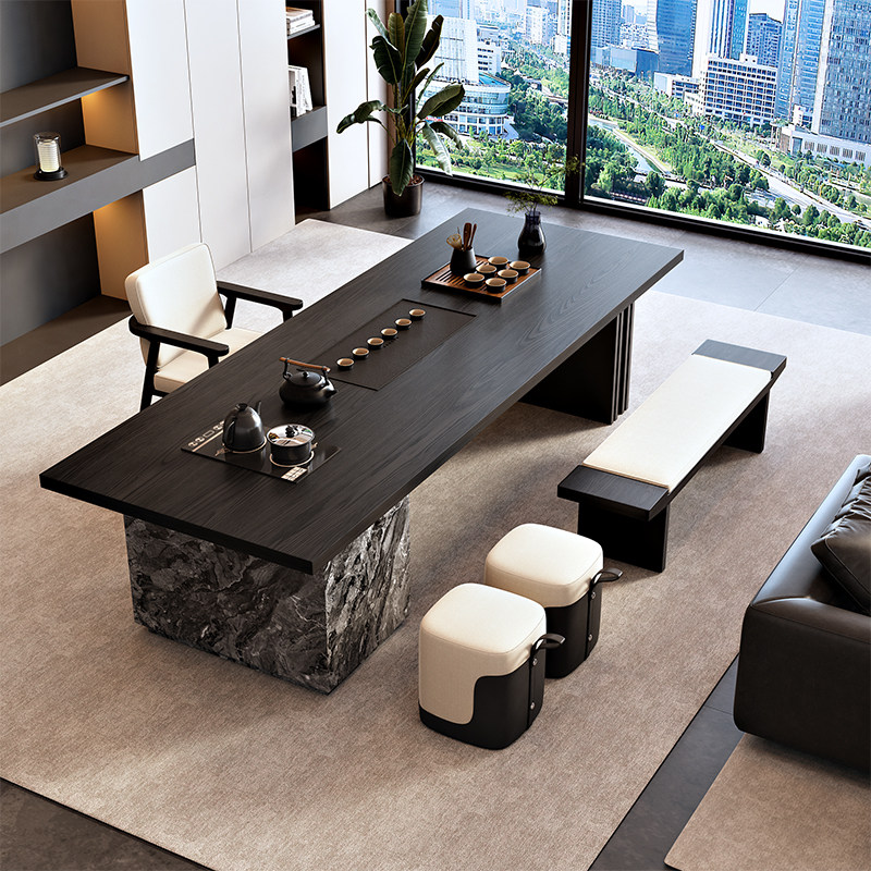 意式极简岛台大板实木茶桌茶台轻奢高级感设计师款客厅家用办公室