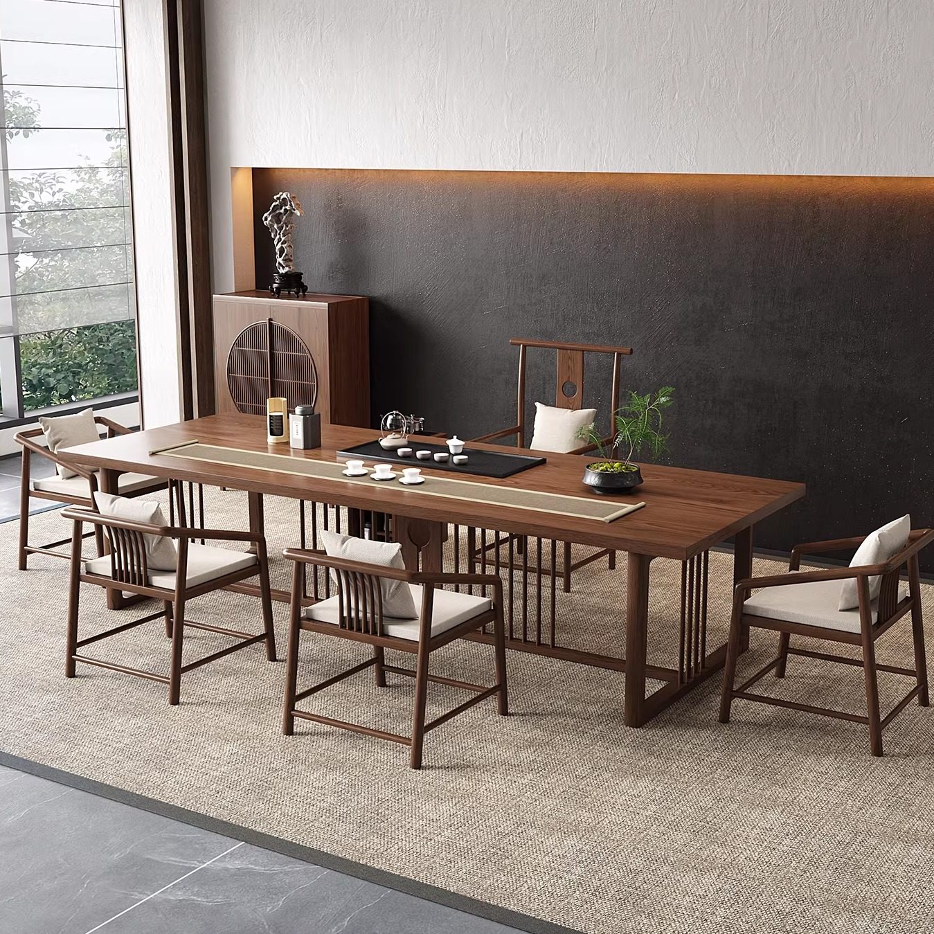 新中式实木茶桌椅组合一桌五椅禅意泡茶台现代简约客厅家用办公室